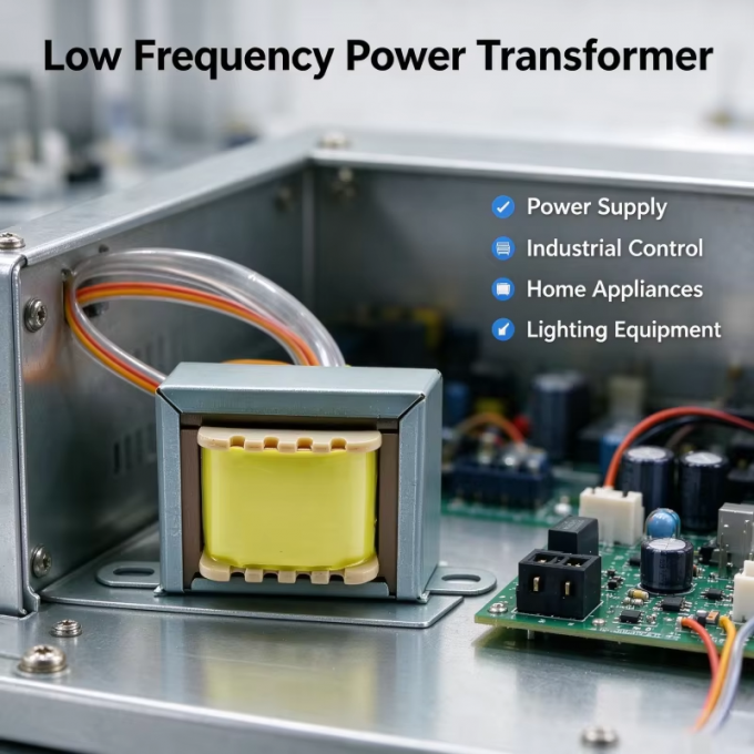 EI41 low frequency transformer with pure copper windings — side view