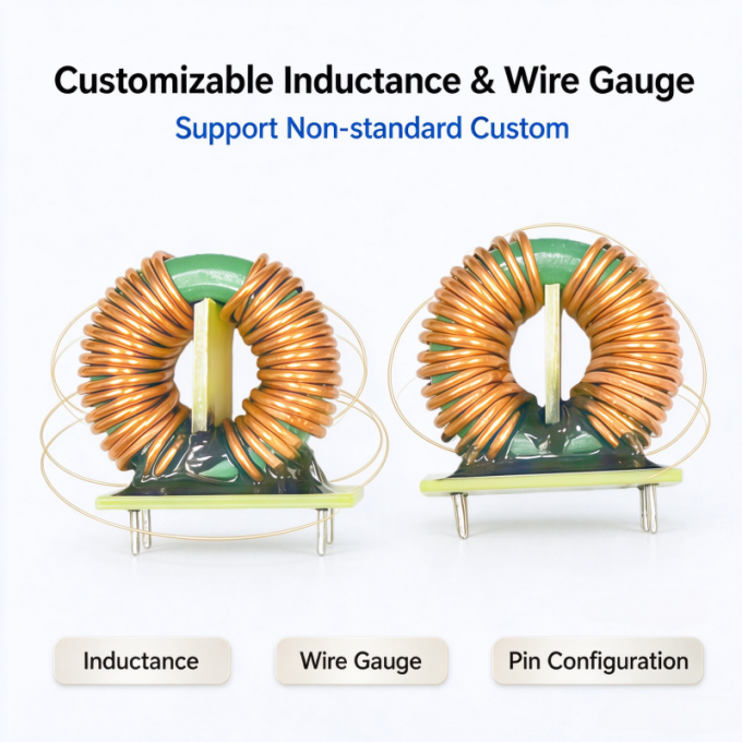 T25×10×15 through hole toroidal common mode inductor with ferrite magnetic ring, front view